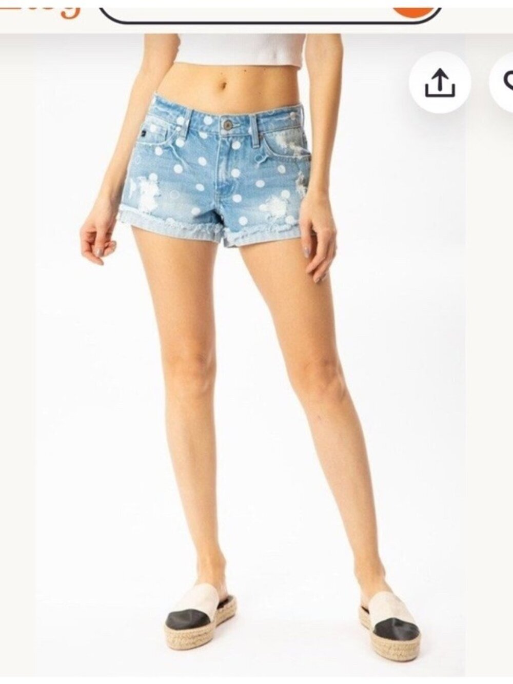 Kancan Jean Shorts | Women’s Medium Blue Denim Polka Dot Distress Mid Rise NWT M